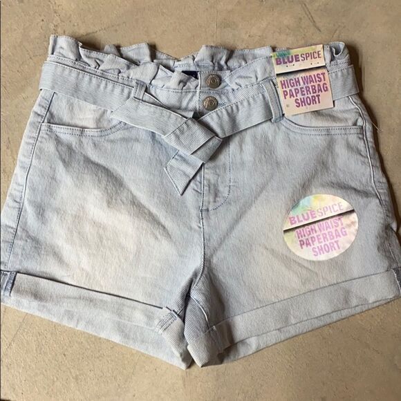 Blue spice which waist paper bag shorts - Picture 1 of 3